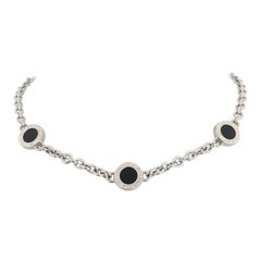 Bvlgari 18 Karat White Gold and Onyx Cable Link Station Necklace, Italy