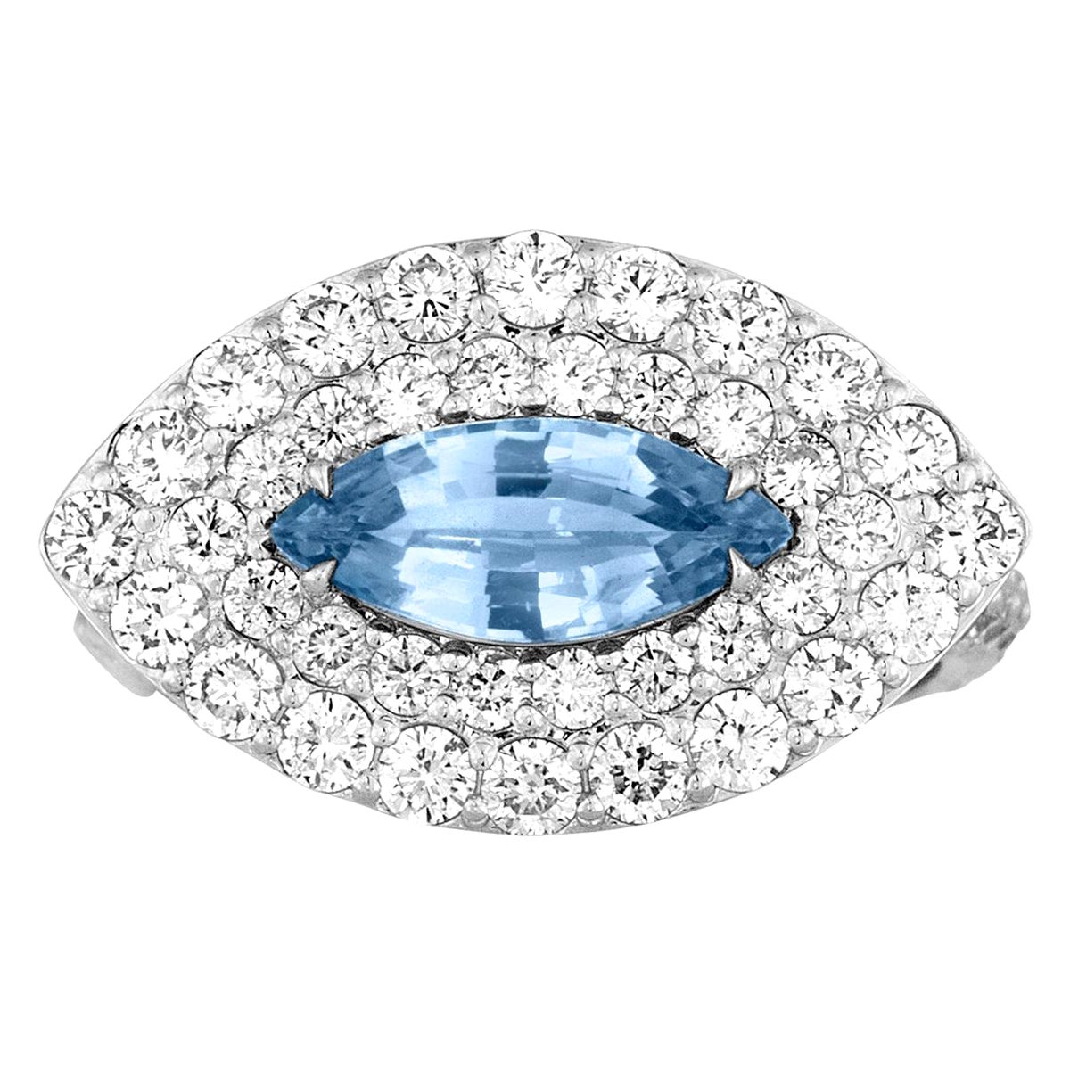 Certified 1.02 Carat No Heat Marquis Sapphire Diamond "Evil Eye" Gold Ring For Sale