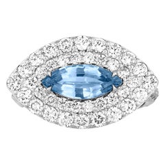 Certified 1.02 Carat No Heat Marquis Sapphire Diamond "Evil Eye" Gold Ring