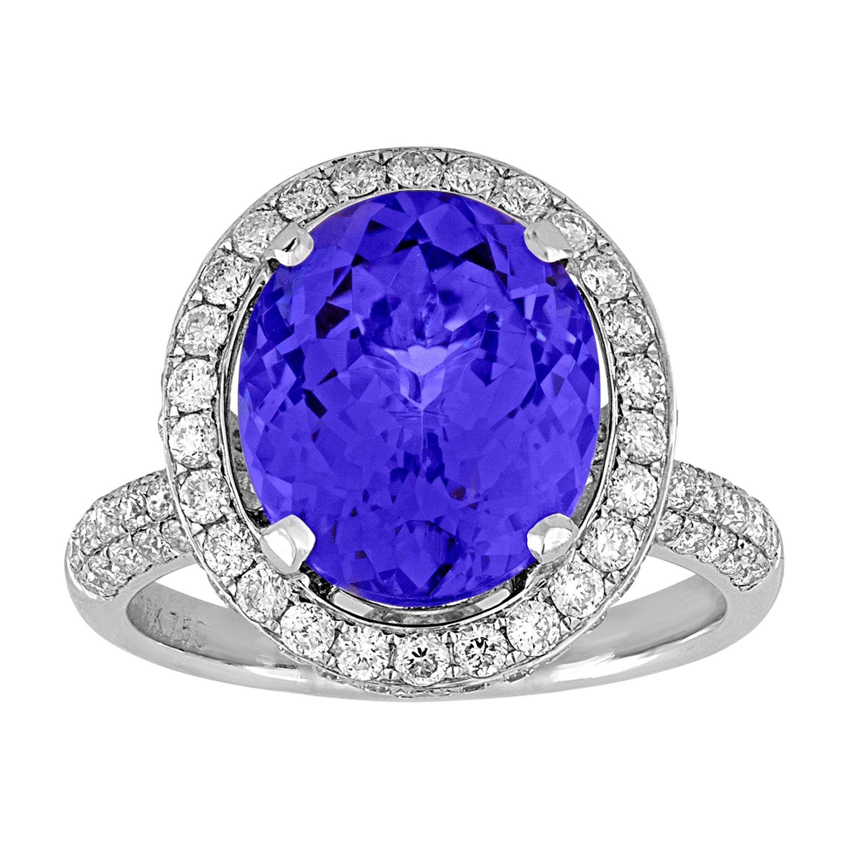 5.83 Carat Oval Tanzanite Diamond Gold Ring For Sale