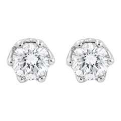 14K White Gold 1/2 Carat Round Diamond 6 Prong Crown Stud Earrings