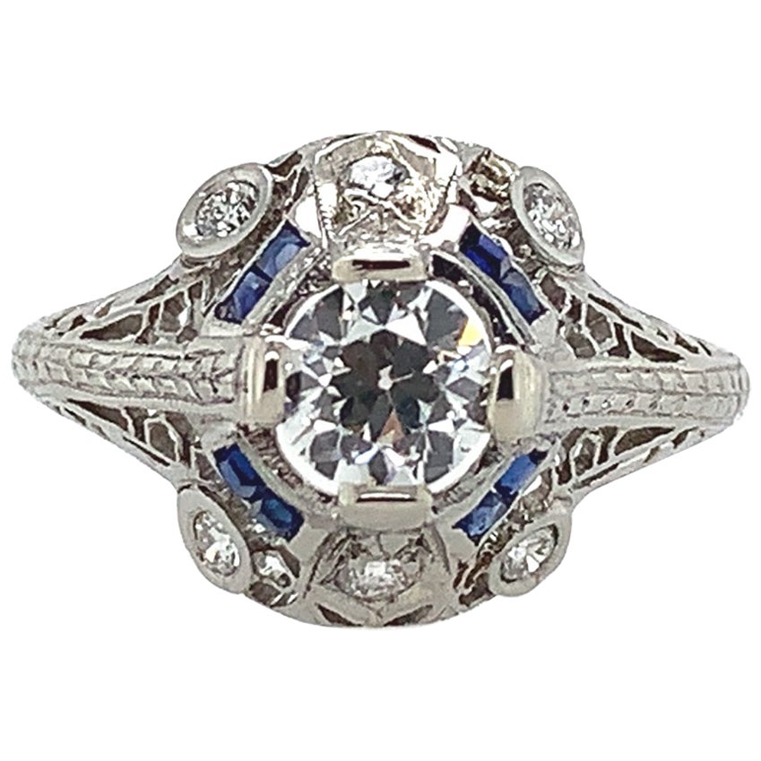 Art Deco Platinum .62ct Diamond Ring GIA report For Sale