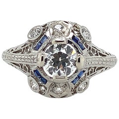 Antique Art Deco Platinum .62ct Diamond Ring GIA report