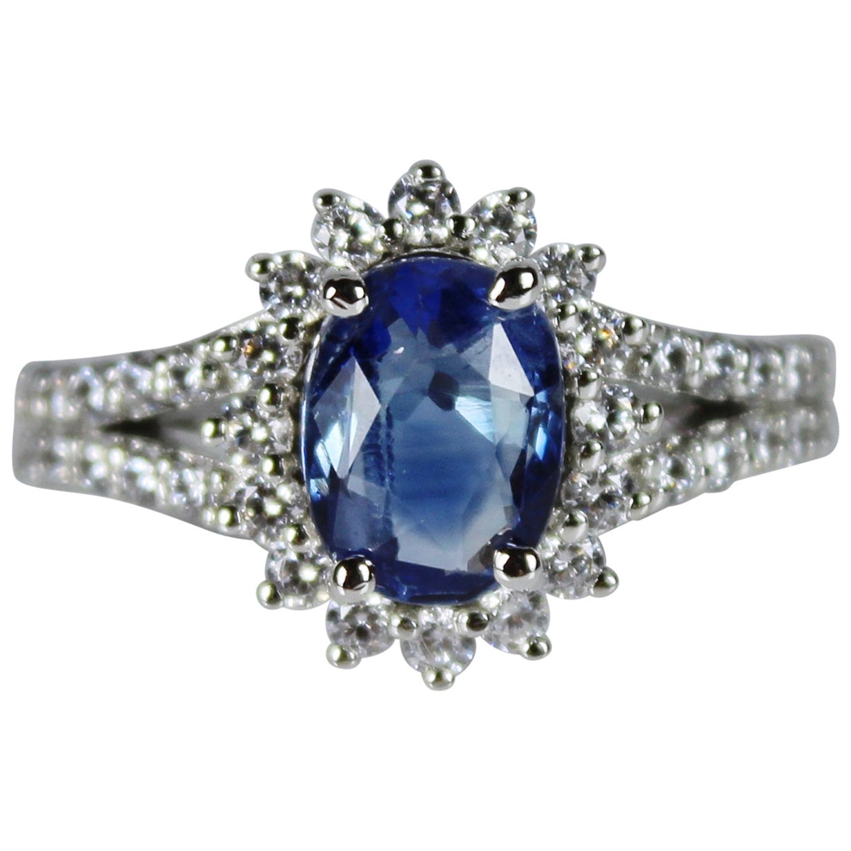 1.99 Carat Blue Sapphire and Diamond Ring Studded in White Gold For ...
