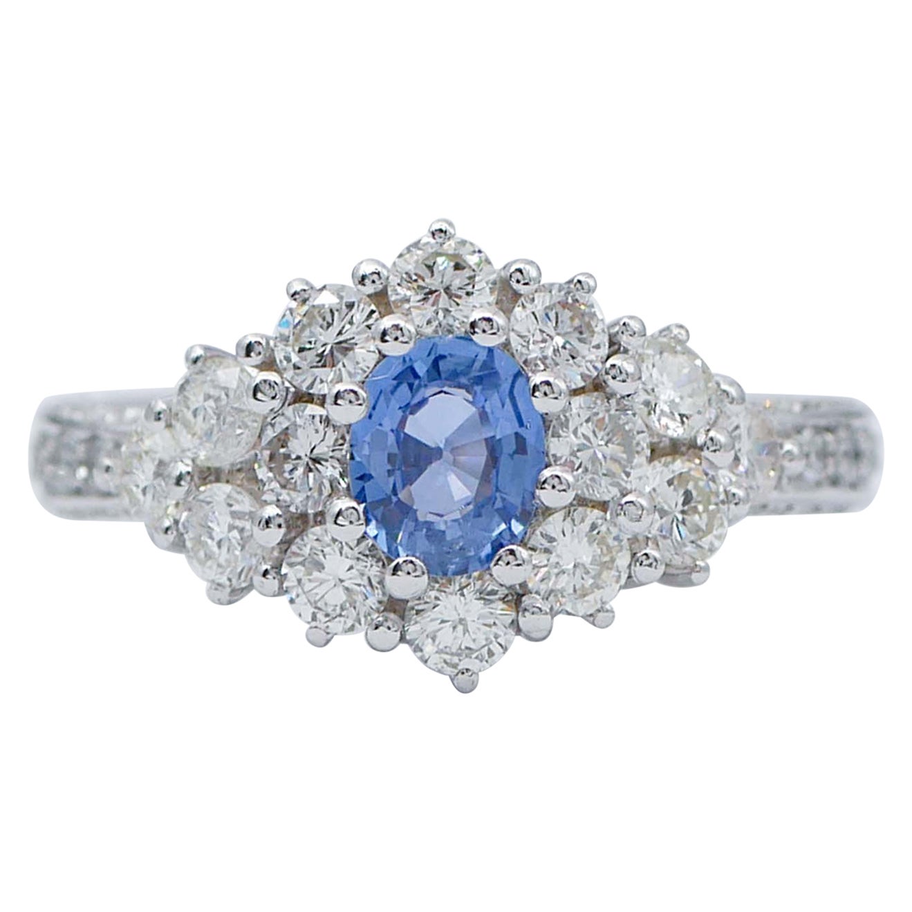 Sapphire, Diamonds, Platinum Ring