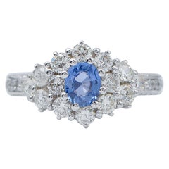 Vintage Sapphire, Diamonds, Platinum Ring