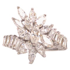 18K Vintage Marquise Baguette Diamond Cluster Ring White Gold