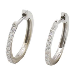 14 Karat White Gold Natural Diamond Hoop Huggie Earrings
