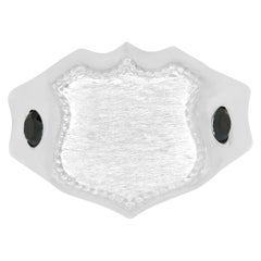 Men's 14 Karat White Gold Shield Ring with Black Diamond Side Stone Detailing