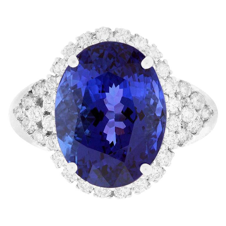 8.28 Carat Oval Tanzanite Engagement Ring For Sale