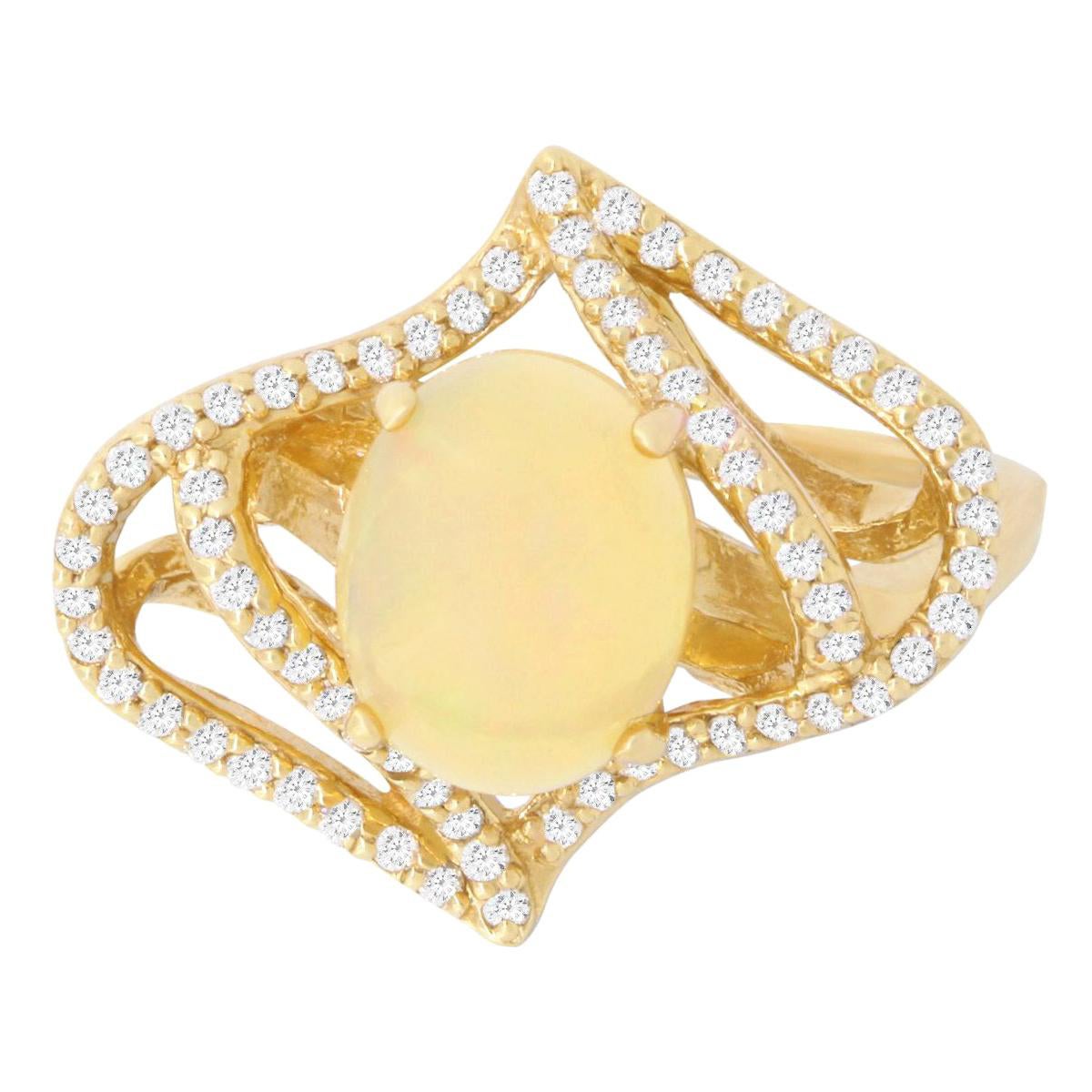 1.74 Carat Oval Opal Diamond Structured 14K Yellow Gold Ring  For Sale