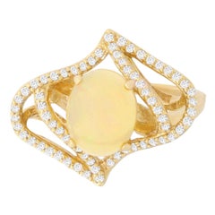 1.74 Carat Oval Opal Diamond Structured 14K Yellow Gold Ring 