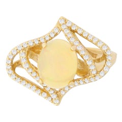 1.74 Carat Oval Opal Diamond Structured 14K Yellow Gold Ring