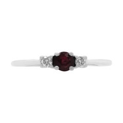 0.38 Carat Round Ruby Double Diamond Prong Set 14K White Gold Engagement Ring