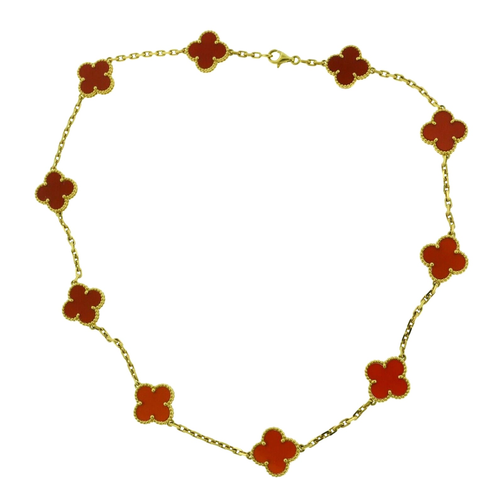 Van Cleef & Arpels Vintage Alhambra Red Carnelian 10 Motif Gold Necklace
