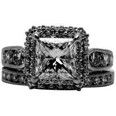 Tacori Princess Cut Diamond Gold Engagement Ring and Matching Wedding Band