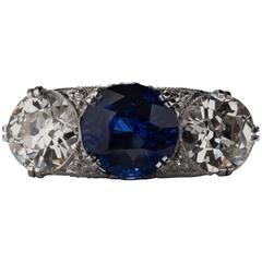 1920s Art Deco 4.08ct Sapphire and Diamond Ring