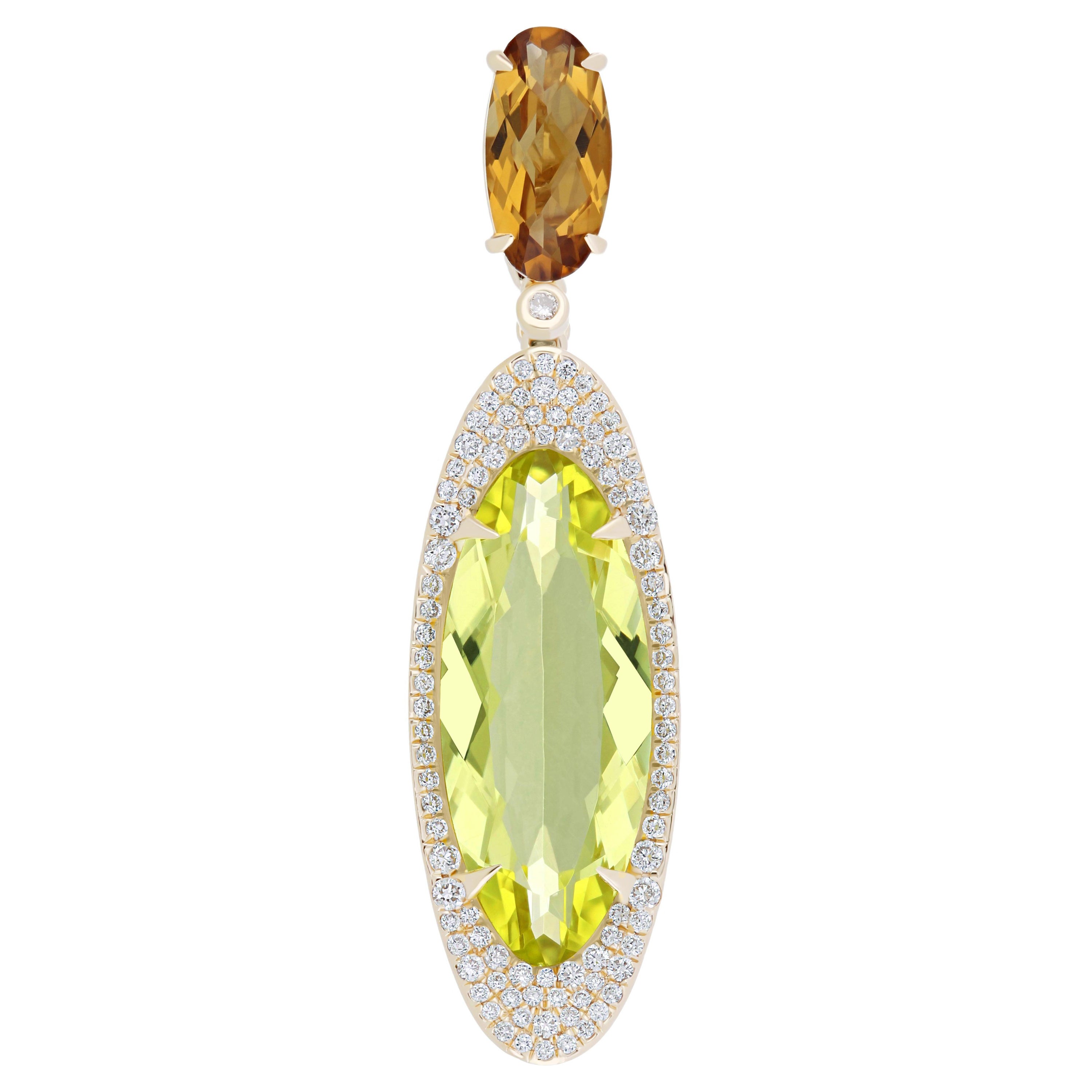 Pendentif citrine, citrine et diamant en or jaune 14 carats