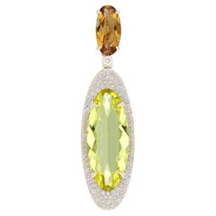 Pendentif citrine, citrine et diamant en or jaune 14 carats