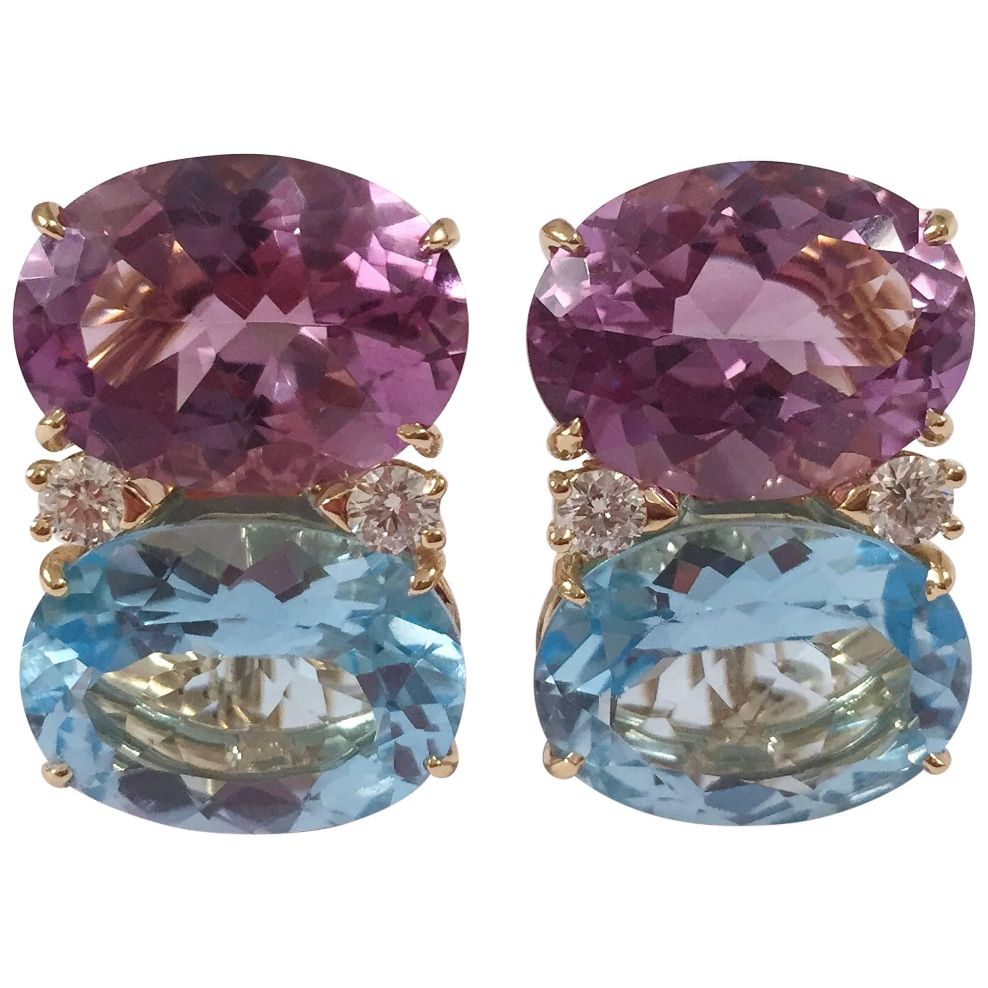 Grande GUM DROP™ earrings With Amethyst and Blue Topaz and Diamonds For Sale
