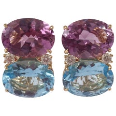Pendientes GOMAS GRANDES Con Amatista y Topacio Azul y Diamantes