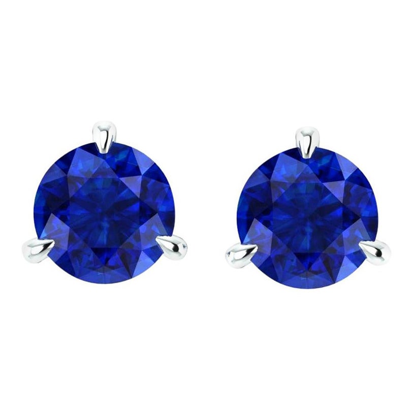 2.4 Carat Blue Sapphires Martini Ear Studs Platinum For Sale