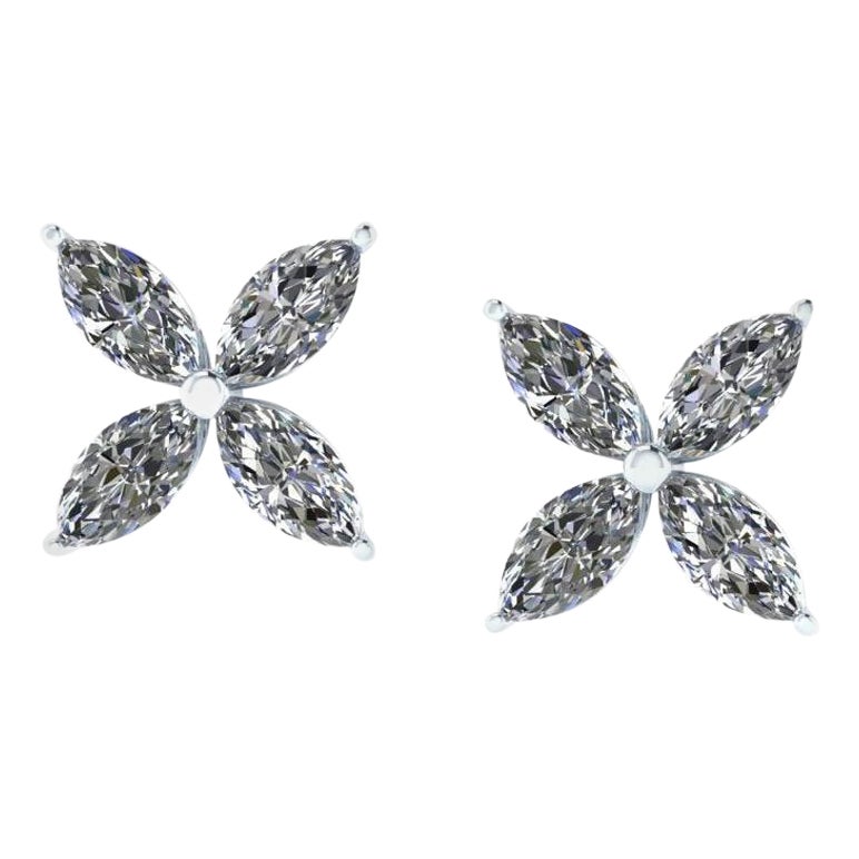 2.35 Carat Marquise Diamond Flower Platinum Earrings For Sale