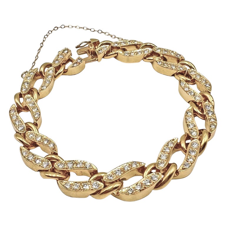 Van Cleef and Arpels 1970s 18k Yellow Gold Diamond Curb Link Bracelet ...