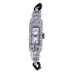 Vintage Platinum Diamond 17 Jewel Acoro Wrist Watch Bracelet Working Condition