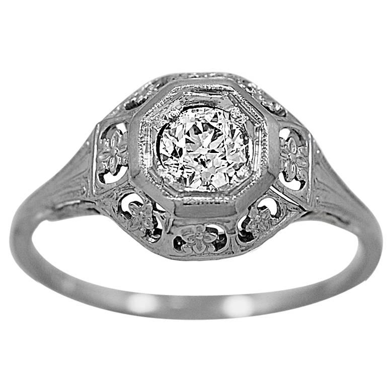  Art Deco .38 Carat Diamond Gold Engagement Ring . For Sale