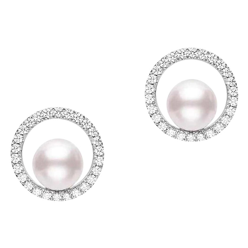 Mikimoto Classic Akoya Cultured Pearl Earring with Diamonds MEA10314ADXW For Sale