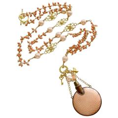 Guilloche Coral Cluster Chatelaine Scent Bottle Necklace