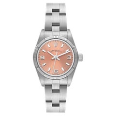 Rolex Oyster Perpetual Salmon Dial Engine-Turned Bezel Steel Ladies Watch 76030