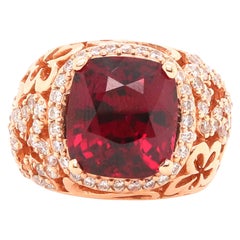 Cushion Rhodolite Garnet Round White Diamond Geometric 14k Rose Gold Ring