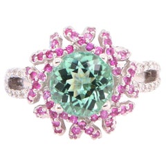 2.4 Carat Green Tourmaline Pink Sapphire and Diamond Fashion Ring
