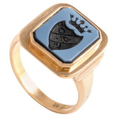 Retro Yellow Gold 18k Signet Ring with Intaglio