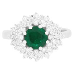 1.02 Carat Round Emerald and Diamond Multiple Halo Fashion Ring 14k White Gold