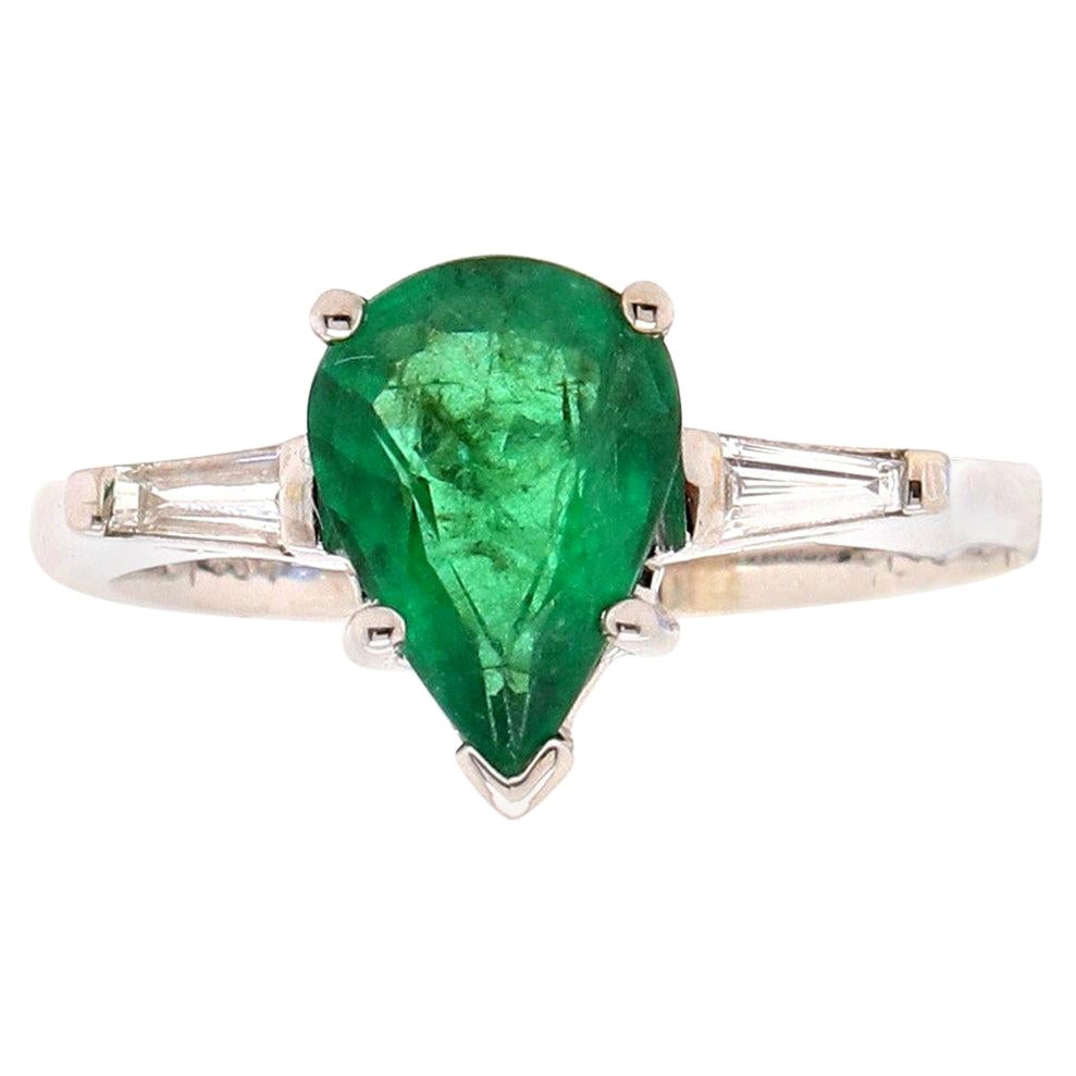 1.64 Carat Oval Emerald and Diamond Engagement Ring For Sale