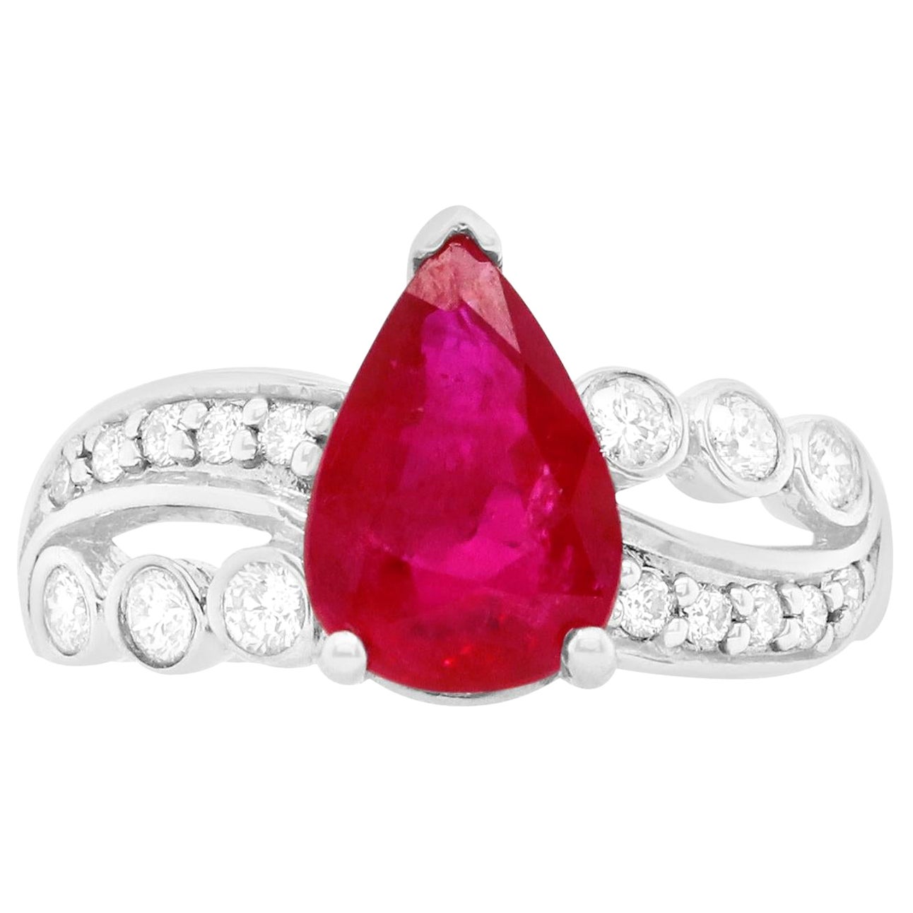 1.97 Carat Ruby Engagement Ring with Swirl Diamond Fashion Band For Sale