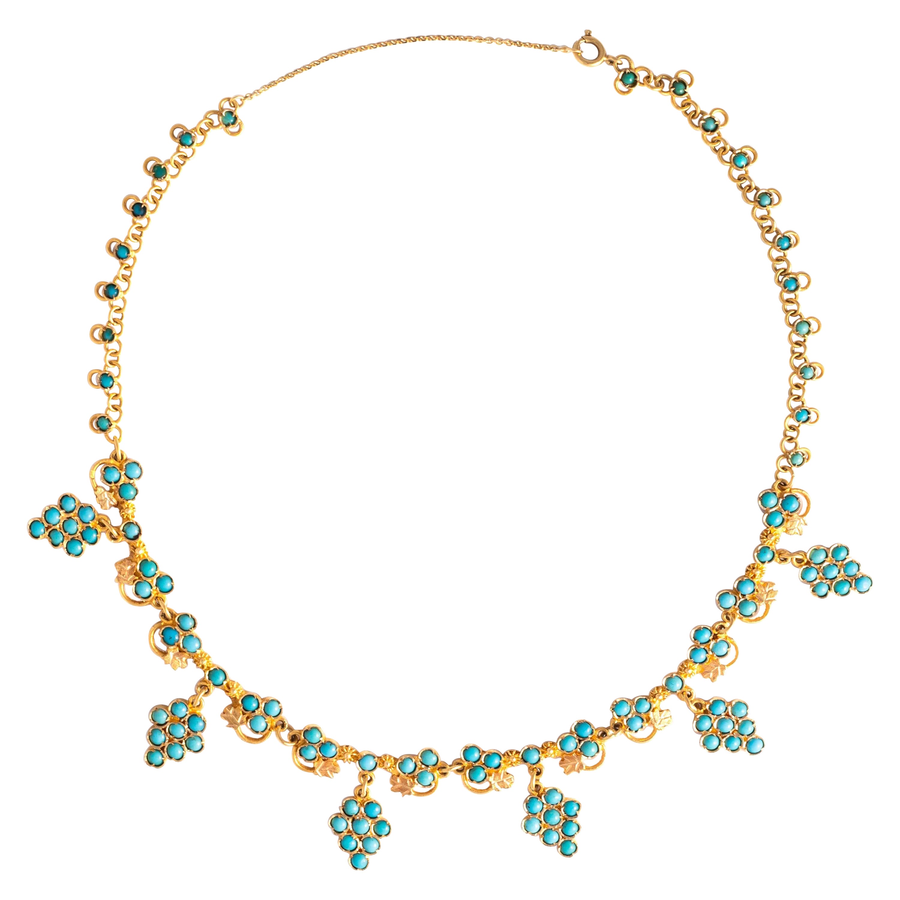Turquoise and Yellow Gold 18k Necklace For Sale