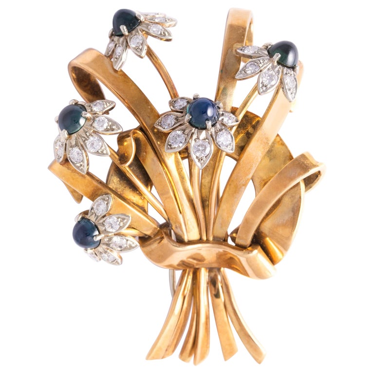Retro Brooch Diamond Gold 1950S For Sale at 1stDibs