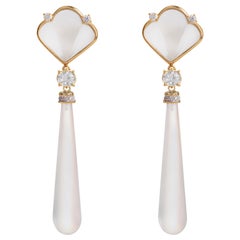Deco Style White Diamonds 18K Yellow Gold Rock Crystal Earrings