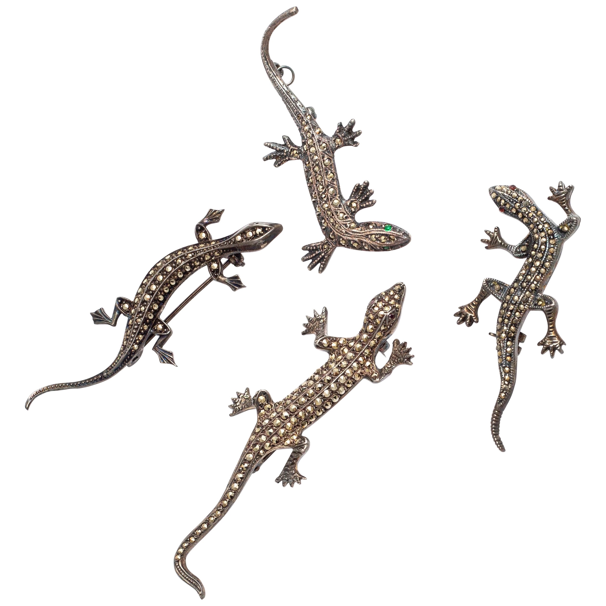 Four Salamanders Silver Brooches  For Sale