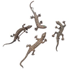 Vintage Four Salamanders Silver Brooches 