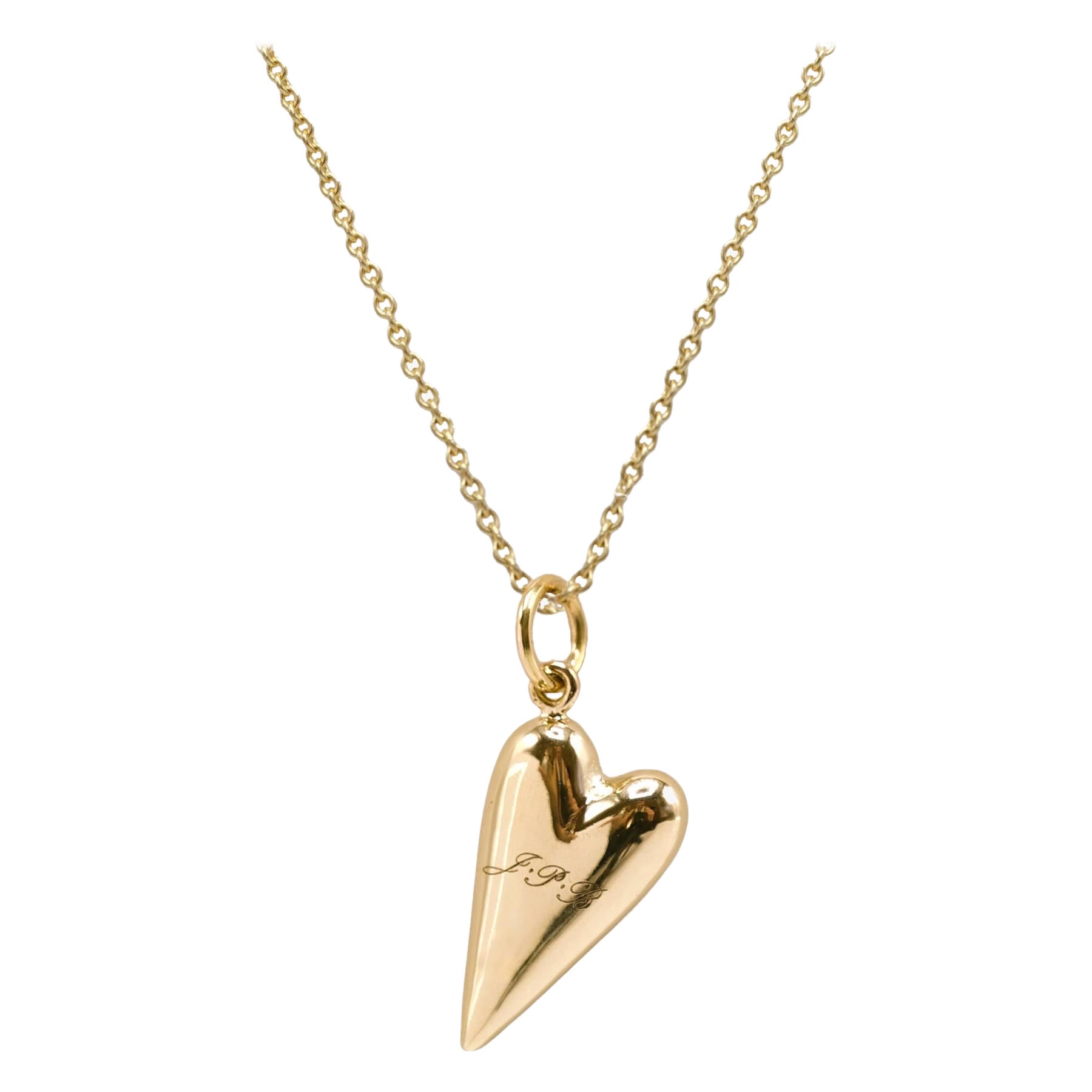 Large 14K Gold Engravable LoveYouMore Heart Pendant on Cable Chain For Sale