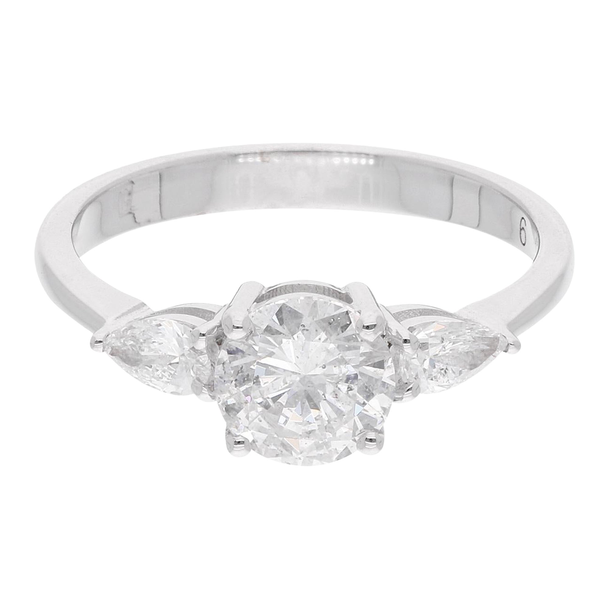 1.30 Carat Round Pear Diamond Wedding Ring 18 Karat White Gold Handmade Jewelry