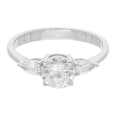 1.30 Carat Round Pear Diamond Wedding Ring 18 Karat White Gold Handmade Jewelry