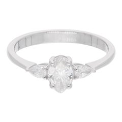 Solitaire Marquise & Pear Diamond Wedding Ring 18 Karat White Gold Fine Jewelry