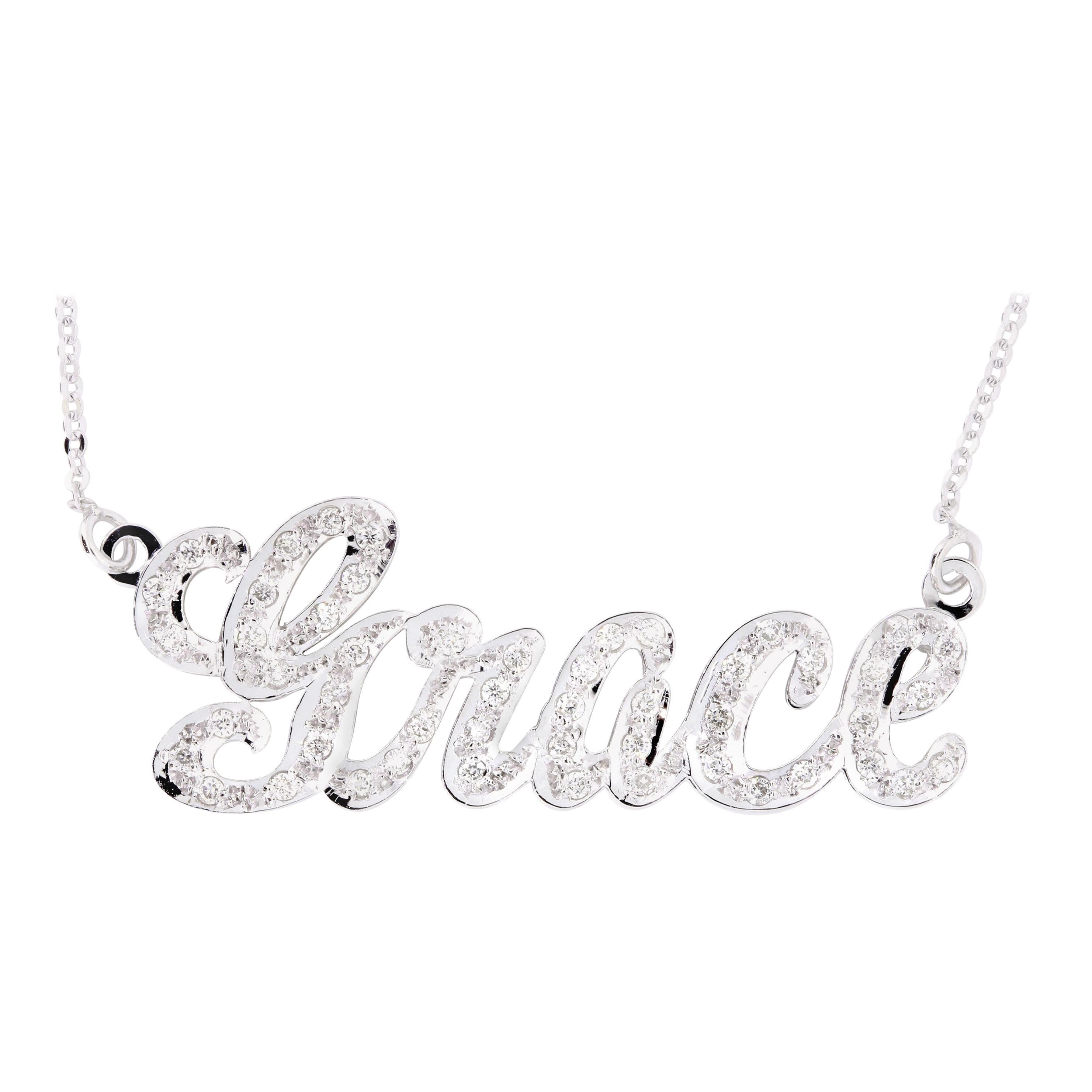 Personalized Customizable Round Diamond Nameplate Name Letter Necklace Pendant  For Sale
