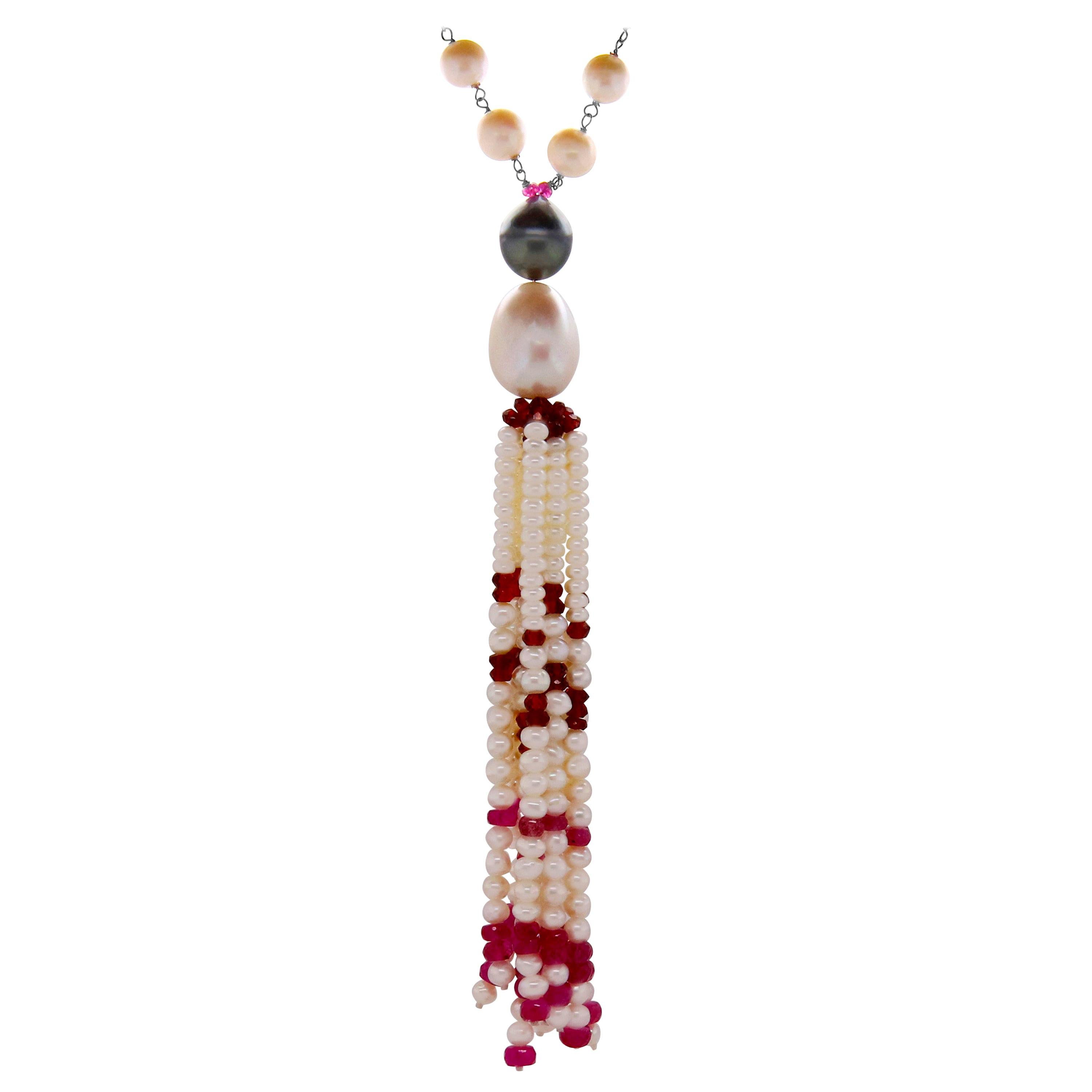 Tahitian Pearl White Pearl Multi-Color Bead Gemstone Fashion Dangle Necklace For Sale